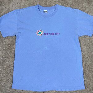 New York City Embroidered Shirt Mens XL Purple Sun Vintage Single Stitch 80s 90s